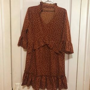Polka-dot, ruffled mid-sleeve dress